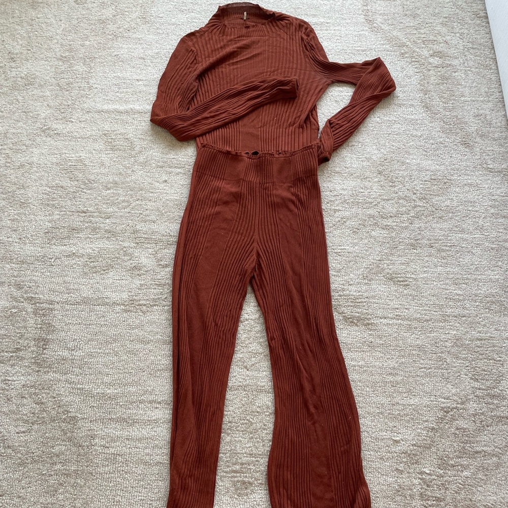 Free People Rust Ribbed Jumpsuit